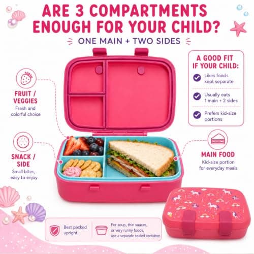 MISS BIG Microwave Safe Bento Box for Kids, Pink Mermaid Unicorn, 800ml - Thumbnail 6