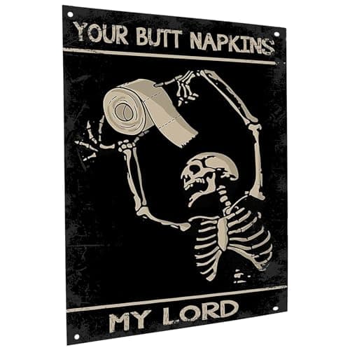 Carastora Vintage Metal Tin Sign Funny Sarcastic Party Wall Art Decor Signs Funny Skull Bathroom Signs Medieval Themed Home Room Rustic Toilets Vintage Posters Skull Enthusiast Novelty Gifts My Lady - Image 1