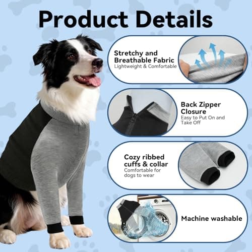 Dog Surgery Recovery Sleeve for Front Leg, Soft Post-Surgery Pet Recovery Suit, Zippered Long-Sleeve Dog Shirt to Stop Licking and Protect Leg or Shoulder Wounds, Cone Alternative (Medium) - Thumbnail 4