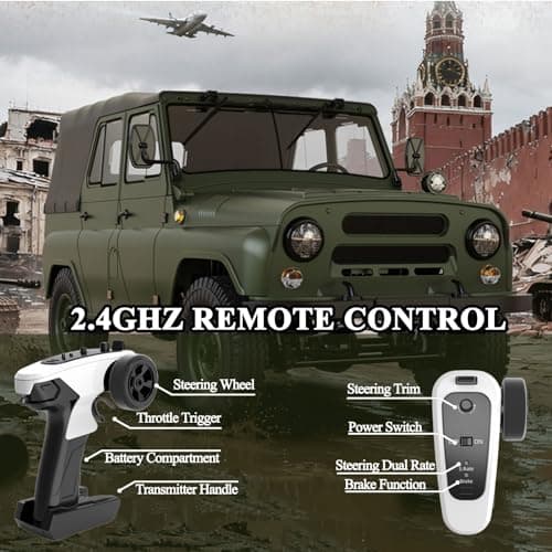 XMFHANG 1:12 Scale 4WD RC Truck, RC Crawler with Proportional Steering & Throttle, Realistic Military Off-Road Truck Model, Metal Chassis Frame, 2.4GHz Remote Control Toy for Adults & Kids Green - Thumbnail 6