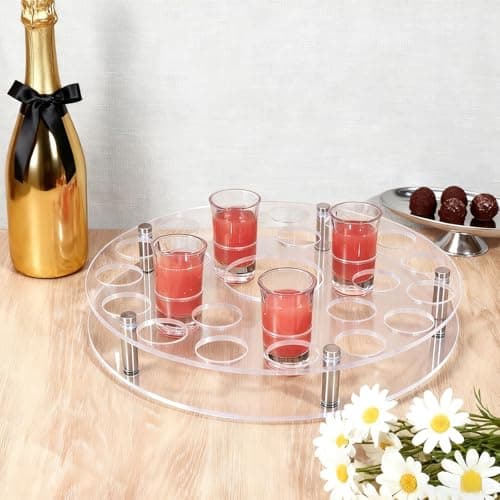 Shot Glass Tray Holder 1.5 Inch Hole Glasses Tray Convenient Serving Tray Wine Cup Organize Rack for Vodka Tequila Whiskey Liquor Gifts Party Weddings Club (25 Hole) - Thumbnail 5