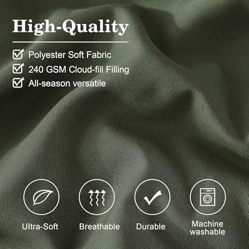 Monbix King Size Comforter Set - 7 Pieces Bed in a Bag King, Olive Green Bedding Sets with Comforter, All Seasons Comforter Bed Set with Sheets, Pillowcases & Shams - Thumbnail 6