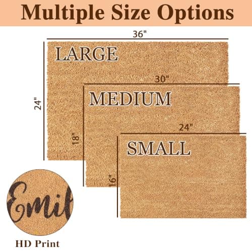 Fincekoom Personalized Natural Coco Coir Door Mat with Heavy Duty Backing Custom Non-Slip Front Door Welcome Mats for Outside Entrance or Porch Entry Housewarming Gift for Home Decor - Thumbnail 3