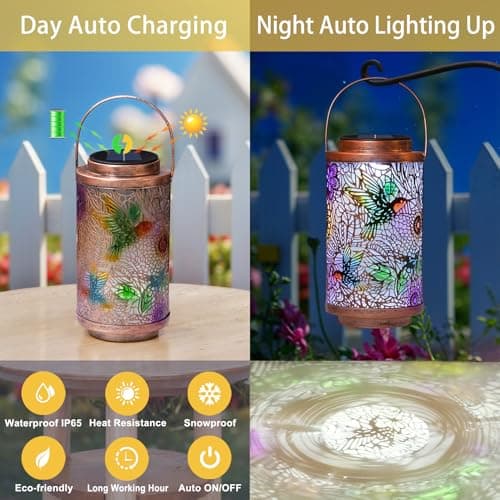 2Pack Solar Lanterns Outdoor Waterproof Hummingbird Garden Gifts for Mom, Multicolor Solar Lights Lantern for Backyard Garden, Pathway, Outside, Mothers' Day Gifts for Women Grandma - Thumbnail 5