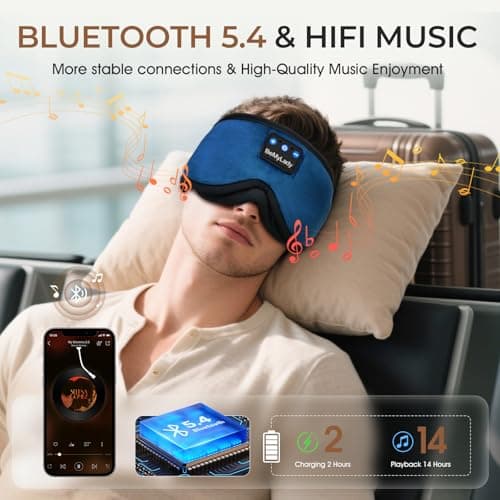 BeMyLady Sleep mask Headphones,100% Blackout 3D Zero Eye Pressure Bluetooth Sleep mask Breathable Eye mask with Bluetooth Headphones Sleep Headphones for Side Sleepers, 14H Playtime&Bluetooth 5.4 Blue - Thumbnail 5