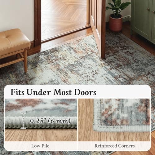 RUGVIGO 2x6 Runner Rug Non-Slip Washable, Red Runners for Hallway Kitchen Entryway Indoor, Soft Neutral Abstract Modern Farmhouse Carpet for Bedroom Laundry Room Decor - Thumbnail 5