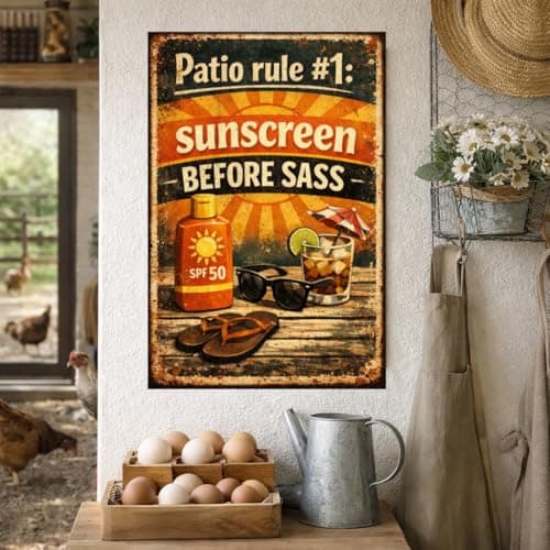 Patio Rule #1 Sunscreen Before Sass Vintage Tin Sign Funny Outdoor Wall Decor Retro Summer Humor Metal Plaque Rustic Backyard Porch Bar Poolside Garden Art 8x12 Inch - Thumbnail 4