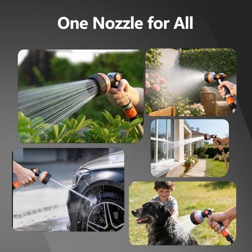 VOXON Hose Nozzle Heavy Duty 10 Spray Patterns - Metal Garden Water Hose Sprayer with Thumb Flow Control | On Off Valve, Nozzle Sprayer for Lawn & Plant Watering, Car & Pet Washing - Thumbnail 6