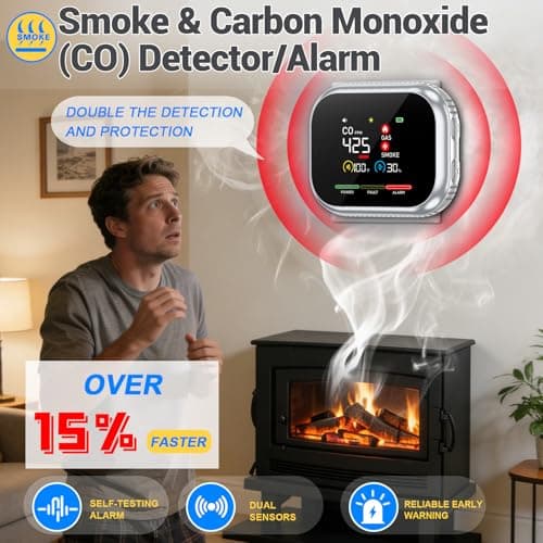 7in1 Portable Smoke Carbon Monoxide Detectors Plug in, Smoke & CO Detector Alarm, Digital Carbon Monoxide Smoke Detector Combo with Natural Gas Detector, Temp & Humidity Sensor for Home RV Travel - Thumbnail 2