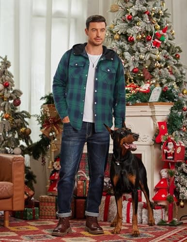COOFANDY Flannel Jackets for Men Lined Quilted Plaid Shirt Jacket Cotton Hoodie Warm Shacket Winter Coat XXL 2XL - Thumbnail 2