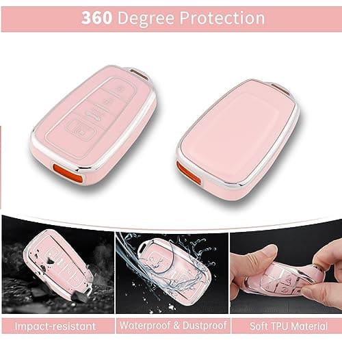 Pangpai Pink Key Fob Cover for Toyota, Soft TPU Key Case Protection with Bling Keychain Fit for 2018-2022 Camry RAV4 Highlander Avalon C-HR Prius Corolla GT86 Smart Key Holder - Thumbnail 3