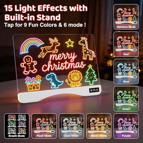 LED Drawing Board for Kids - 17" Flicker-Free Glow Doodle Drawing Pad with 11-Color Light Modes, Soft Light Dry Erase Note Board with Stand,12 Markers, Gifts for Kids (1 PCS White-Arch) - Thumbnail 2