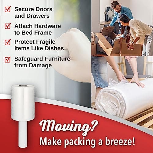 2 Pack Industrial Strength Mini Hand Stretch Wrap 5" 1000 Ft Roll 80 Gauge Thick, Shrink Wrap Roll for Moving Supplies, Furniture, Pallets, Plastic Wrap for Packing, Heavy Duty Stretch Film - Thumbnail 4