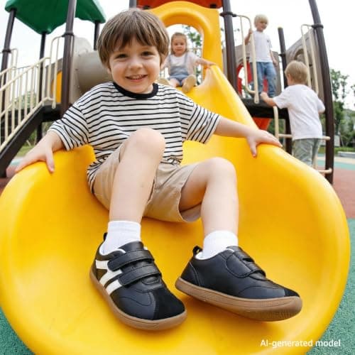 STQ KIDS Toddler Wide Toe Box Shoes Boys Barefoot Shoes Kids Tennis Sneakers Casual Non-Slip Fashion Preschool First Walking Running Shoe Outdoor Activities Graphite Black Toddler Size 5 - Thumbnail 2