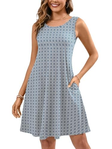 KORSIS Summer Dresses for Women Casual T Shirt Tank Floral Dresses Sleeveless Swing Flowy Ladies Beach Vacation Sundress with Pockets L - Image 1