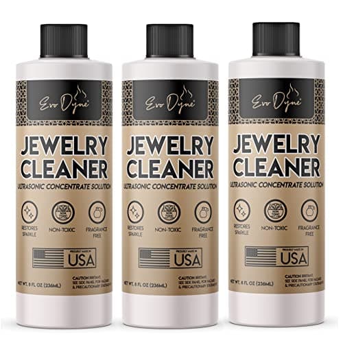 Evo Dyne 3-Pack Ultrasonic Jewelry Cleaner (8oz Per Bottle) – Solution for Diamond, Gold, Silver, Gemstones – Extra Concentrated Formula Jewelry Cleaner for Sonic and Ultrasonic Machines
