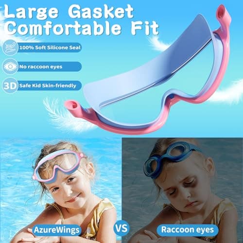 AzureWings 2 Pack Swim Goggles for Kids, No Leak Anti-Fog Anti-UV Swimming Goggles for Boys Girls Children 4-14 (Dark Blue & Pink Blue) - Thumbnail 5