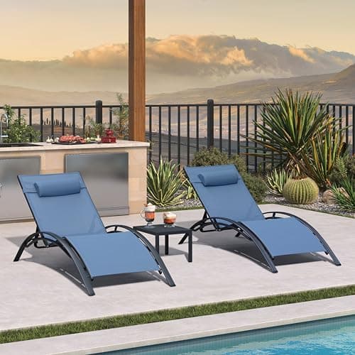 PURPLE LEAF Patio Oversized Chaise Lounge Chair Set with Side Table Pool Adjustable Recliner Chairs for Outside Beach Outdoor Sunbathing Tanning Poolside Lounger Chair, Indigo - Thumbnail 3