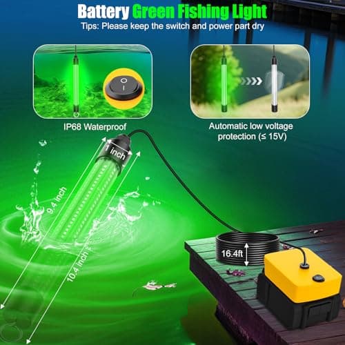 Underwater Fishing Light Compatible for Dewalt 20V/60V Battery, 3000 Lumens Green Fishing Light, IP68 Waterproof Fish Attractor for Boats, Docks, Kayaks (Battery Not Included) - Thumbnail 5