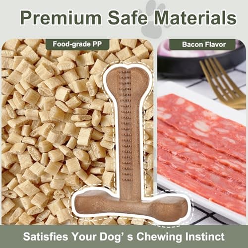 JoviQ Dog Chew Toy for Aggressive Chewers T-Shaped Tough Dog Bone Toys for Small Medium Large Breed to Keep Them Busy (Medium/Large-Under 60LBS, Bacon Flavored) - Thumbnail 3