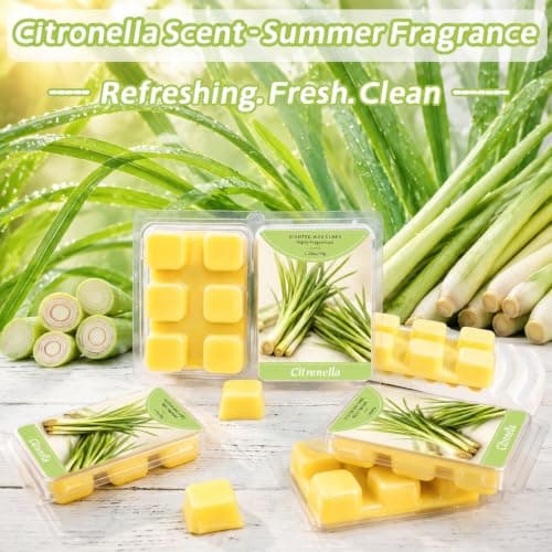 SCENTORINI Wax Melts, Citronella Scent, Summer Scented Wax Cubes Strong Scent, Lemongrass Scentsy Soy Wax Melts Tarts for Wax Warmer Home Fragrance - 6 Pack - Thumbnail 2