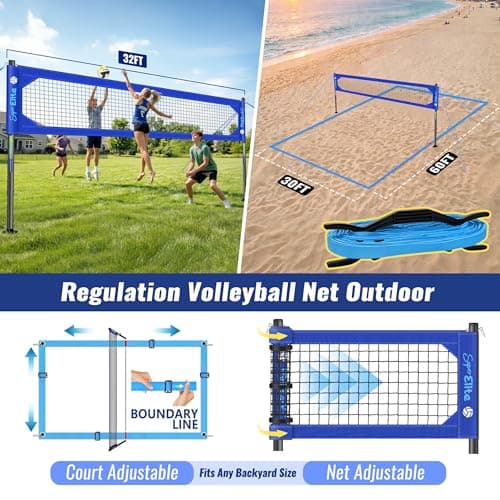 VSSAL Professional Volleyball Net Set Heavy Duty for Outdoor Backyard Portable with Aluminum Scoring Poles, 32ft Regulation Nets System for Tournament, Adjustable Height and Length (Classic Blue) - Thumbnail 5
