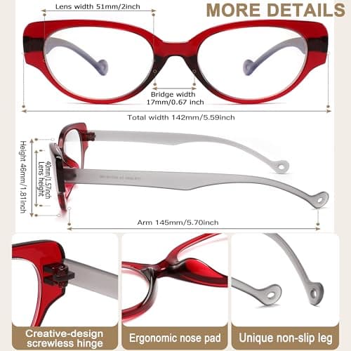Yiwaeye Photochromic Blue Light Blocking Reading Glasses for Women, Stylish TR90 Cateye Sun Readers Anti UV Ray Glare Filter 2 Pack Purple/Brown 1.5+ - Thumbnail 6