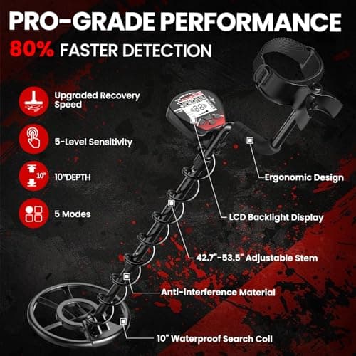 DR.ÖTEK Metal Detector for Adults, Professional Metal Detectors Waterproof with 10" IP68 Coil, Larger LCD Display, High Accuracy for Gold & Silver Detection & Beach Treasure Hunting, Beginner Friendly - Thumbnail 5
