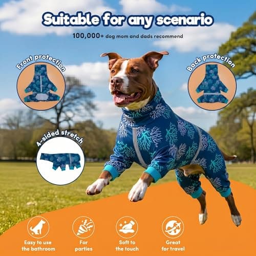 LovinPet Boxer Dogs Onesie Pajamas - UV Protection&Wound Care, Anxiety Relief, Lightweight Stretchy Fabric, Reflective Stripe, Coral Tree Print, Post Surgery Clothes, Pet PJ's /3XL - Thumbnail 3