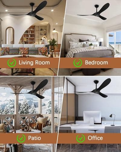 KASASS Black Ceiling Fan No Light, 52" Outdoor Fans for Patios/Porch/Bedroom/Kitchen with Remote, Noiseless, 3 Downrods, 6 Speed, Reversible DC Motor, Modern, 3 Blades, Timer - Thumbnail 6