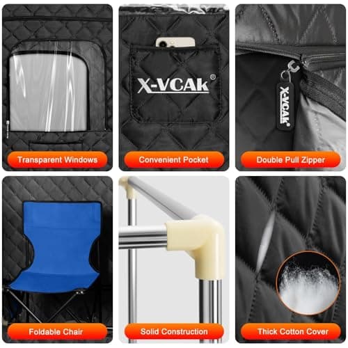 X-Vcak Upgraded Portable Sauna for Home，Relaxation, Steam Sauna for Home with Steamer, Remote Control, Folding Chair, 9 Levels - Thumbnail 3