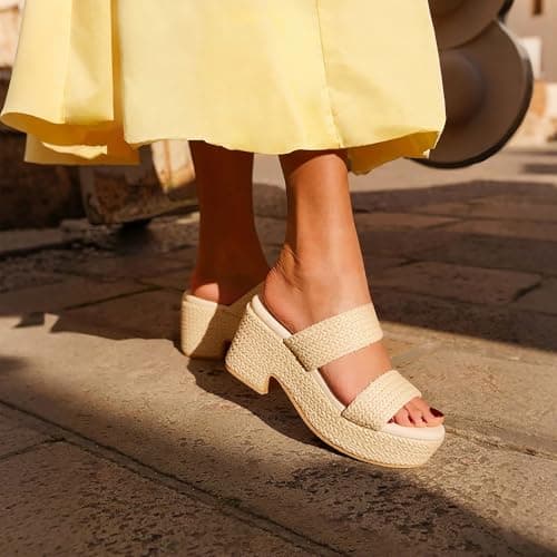 North Oak Slip on Wedge Sandals for Women Open Toe Espadrilles Platform - Slides, Beach, Summer Sandles, Comfortable, Wedges Shoes - Thumbnail 2