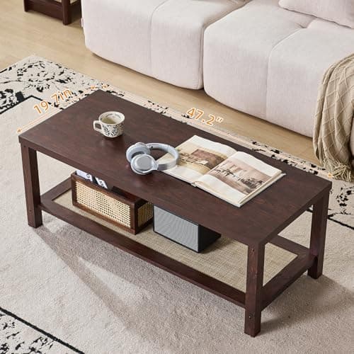 Lerliuo Farmhouse Coffee Tables for Living Room, Walnut - Thumbnail 3