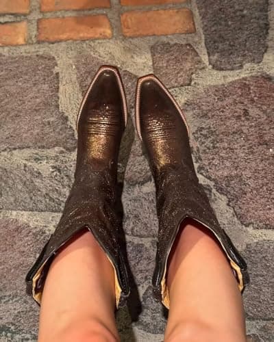 GPXGPX Cowboy Boots Embroidered Cowgirl Boots Women Mid Calf, Pointed Toe Chunky Block Heel Pull On Western Boots Brown 8 - Thumbnail 2