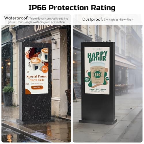 65 Inch 4K Outdoor Digital Signage, IP66 5000 Nits Auto-Brightness Adjustment Floor Standing Kiosk, CMS/WiFi/HDMI/USB Input, Multifunctional Advertising Display for Business Advertisement - Thumbnail 5
