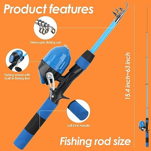 Kids Fishing Rod Reel Combo 4.92FT 2PCS Telescopic Kids Fishing Pole Spincast Reel with Accessories Ultralight Fishing Tackle Starter Kit Kids Fishing Pole for Boys Girls Toddlers (Green&Blue) - Thumbnail 4