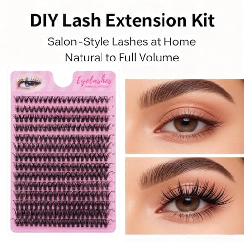DIY Lash Extension Kit, 280PCS 40D Individual Cluster Lashes, Mixed Length 8–16mm Eyelash Extensions, At Home Lash Extensions for Natural Full Volume Look - Thumbnail 2