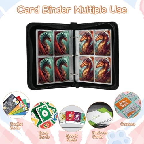 TanoShiimii Trading Card Binder, 400 Pocket Card Album, 3-Ring Refillable Binder with Zipper, Water-Resistant PU Leather for TCG Collectors, Kids and Friends Glacial Leviathan - Thumbnail 3