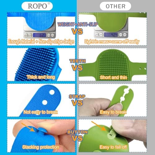 ROPO Dog Bath Brush, Dog Shampoo Brush With Adjustable Ring Handle Long Bristles, Upgraded Version Anti-Slip Back & Strap, Pet Grooming Brush for Dogs & Cats 2pcs - Thumbnail 2
