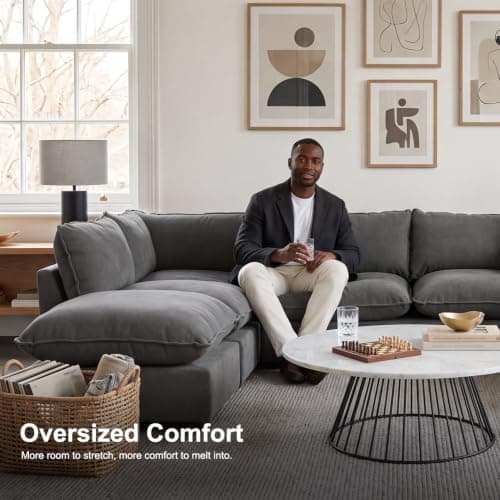Iroomy Modular Sectional Sofa, U Shaped Chenille Cloud Couch Deep Comfy Seat, 6-Seater Sofas Couches for Living Room, Dark Grey, High Feet - Thumbnail 3