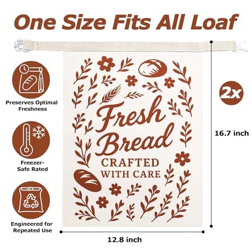 Beeswax Bread Bags for Sourdough & Homemade Bread XL 17x13 Inch, Reusable Bags for Homemade Bread Sourdough, 2 Packs Cotton Bread Storage Bags for Freezer & Refrigerator (Red) - Thumbnail 6