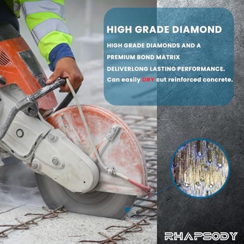 RHAPSODY 16 Inch Laser Welded Diamond Concrete Saw Blade, Segmented Premium Diamond Blade General Purpose Dry/Wet Cutting Concrete, Reinforced Concrete, Masonry, Brick, Block,1"-20mm Arbor - Thumbnail 4