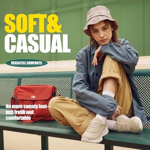 Vepose Women's Beige Lightweight Platform Sneakers Chunky Casual Tennis Shoes, Memory Foam Non Slip, Suede Raffia Lace Up, Everyday Walking Travel Office Size 9.5(CJY8216 Beige 09.5) - Thumbnail 3