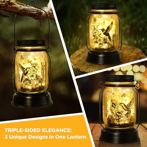 Solar Lanterns Outdoor Garden Decor Valentine's Day Gifts for Women Hummingbird Gift for Women Mom Grandma Sister Birthday, Hanging Solar Light Home Decor for Yard, Patio,Backyard,Porch,Torch - Thumbnail 2