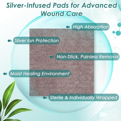 Silver Calcium Alginate Wound Dressing 4"x4" Sterile Highly Absorbent Pads with Silver, Non-Stick Alginate Gauze for Wounds Care, Painless Removal, 5 Individually Wrapped Dressings - Thumbnail 2