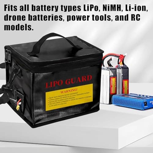 Qloi-LeUe Lipo Battery Bag Fireproof - 8.46"x5.71"x6.5" Safe Charging & Storage Pouch for RC Drone Batteries, Double Zipper Bag with Detachable Shoulder Strap - Thumbnail 4