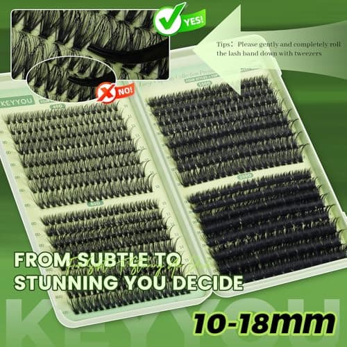 KEYYOU 584 Pcs Lash Clusters Kit 60/80/100/200D MIX 10-18mm D Curl Fluffy Wispy Individual Lashes Thin Band with Bond and Seal, Applicators – Professional Lash Extension Kit - Thumbnail 6