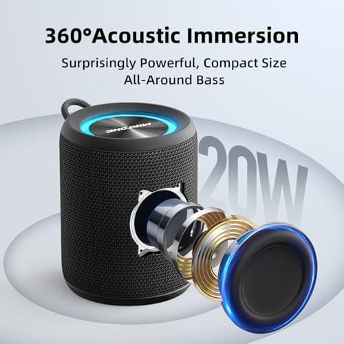 MIATONE QBOX - 16W Bluetooth Speaker IP67 Waterproof Speaker with Deep Bass, Portable Speakers for Beach Camping Accessories, Gifts for Men Fathers Him - Black - Thumbnail 2