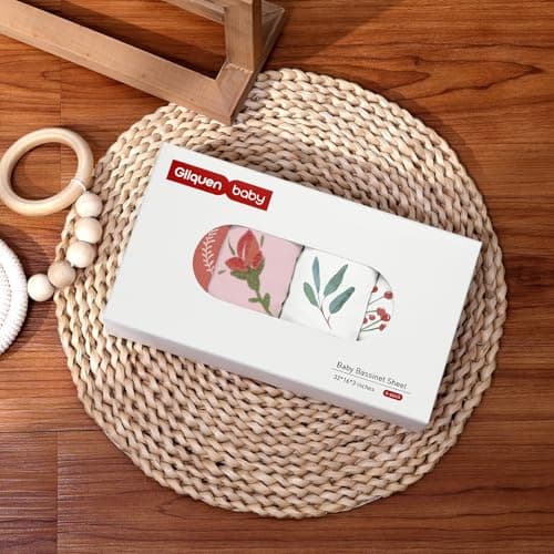 Gllquen Baby Bassinet Sheets 4 Pack, Breathable Cozy Fitted Mattress Sheet, Elastic Travel Crib Fashionable Floral Pattern, Standard Cradle Safe Sheets for Baby Boys Girls 32"x16" (Flower) - Thumbnail 6