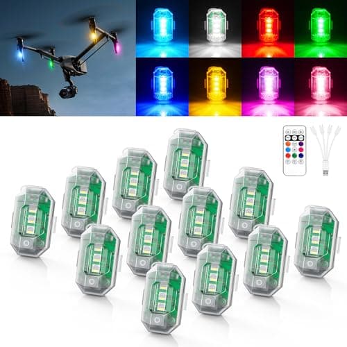 WOLFWILL Wireless RGB LED Aircraft Strobe Lights Remote Control, 8 Colors 10 Flash Modes DIY Mode Anti Collision Lights Waterproof Emergency Warning Light for Large Drone Car Motorcycle Bike 12Pcs - Image 1
